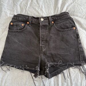Levi’s High waist black denim shorts.